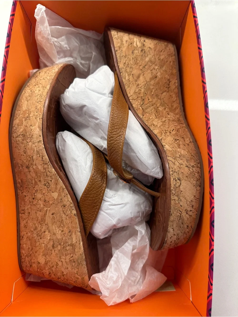 Tory Burch Tan Leather Logo Thong Sandals with Gold-Toned Emblem